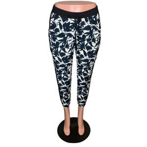 Topshop Floral Border Jogger Elastic Waistband Blue White Size 6
